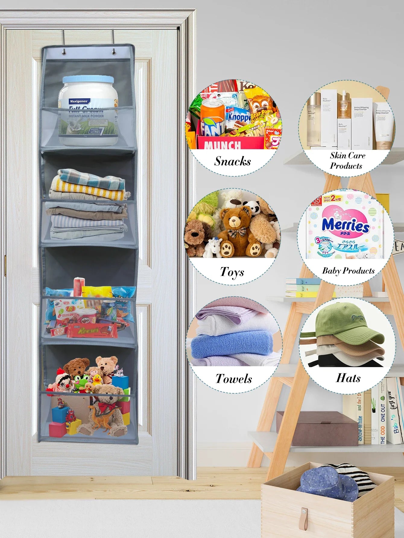 Türregal Hängeregal 4/6-Ebenen Ohne Bohren – Tür Organizer für Kosmetik Bad